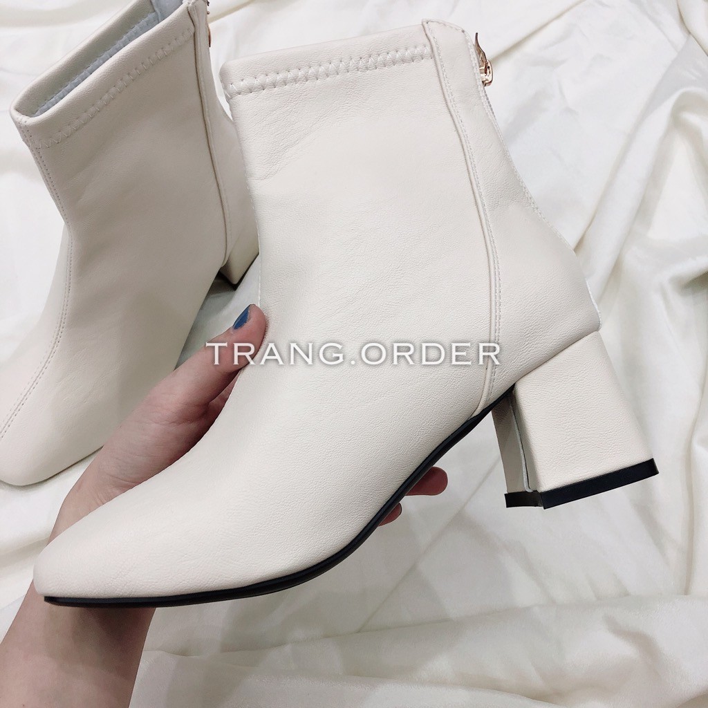 Giầy boot mũi vuông cao gót