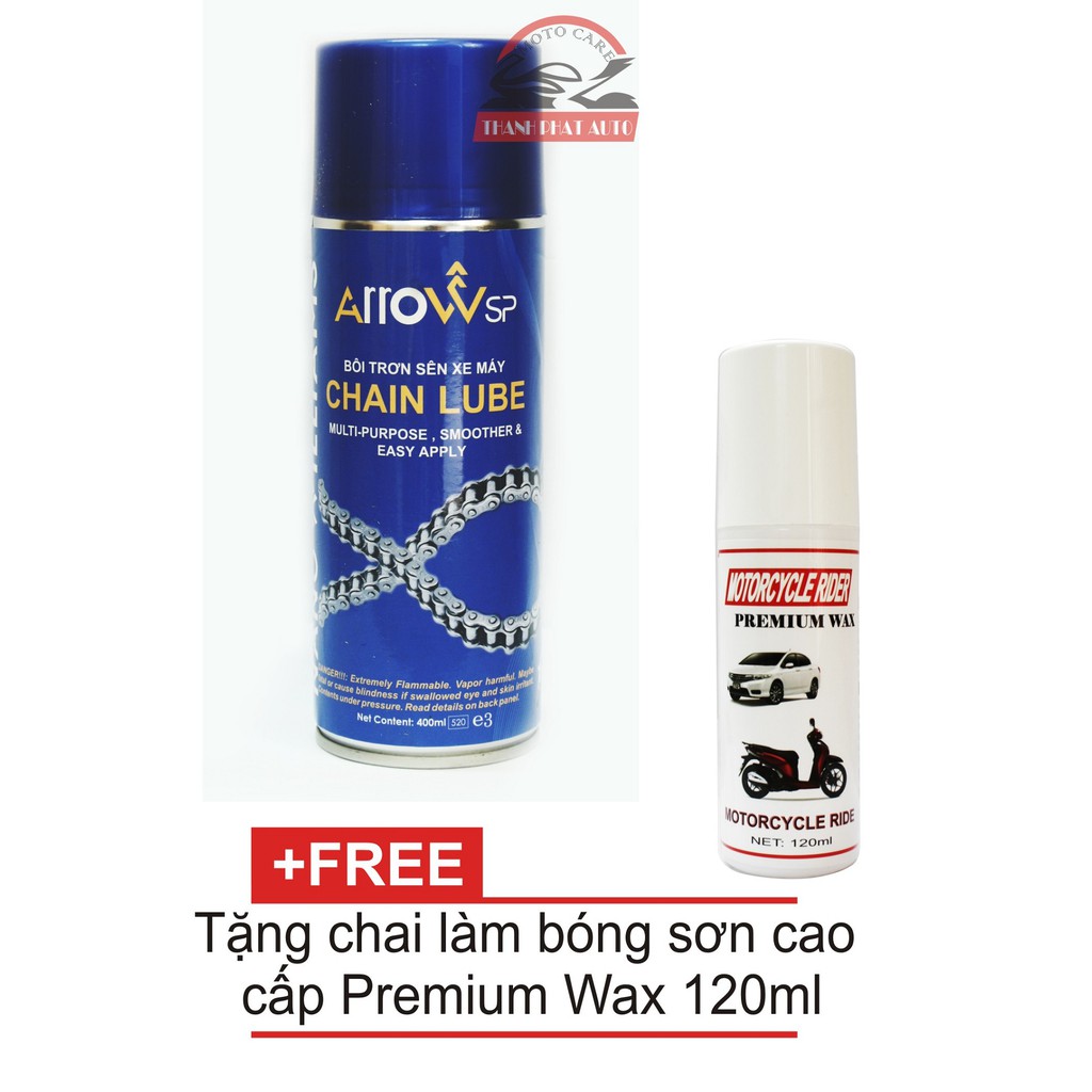 CHAI XỊT BÔI TRƠN SÊN XE MÁY ARROW CHAIN LUBE 400ML TẶNG WAS DƯỠNG BÓNG 120ML