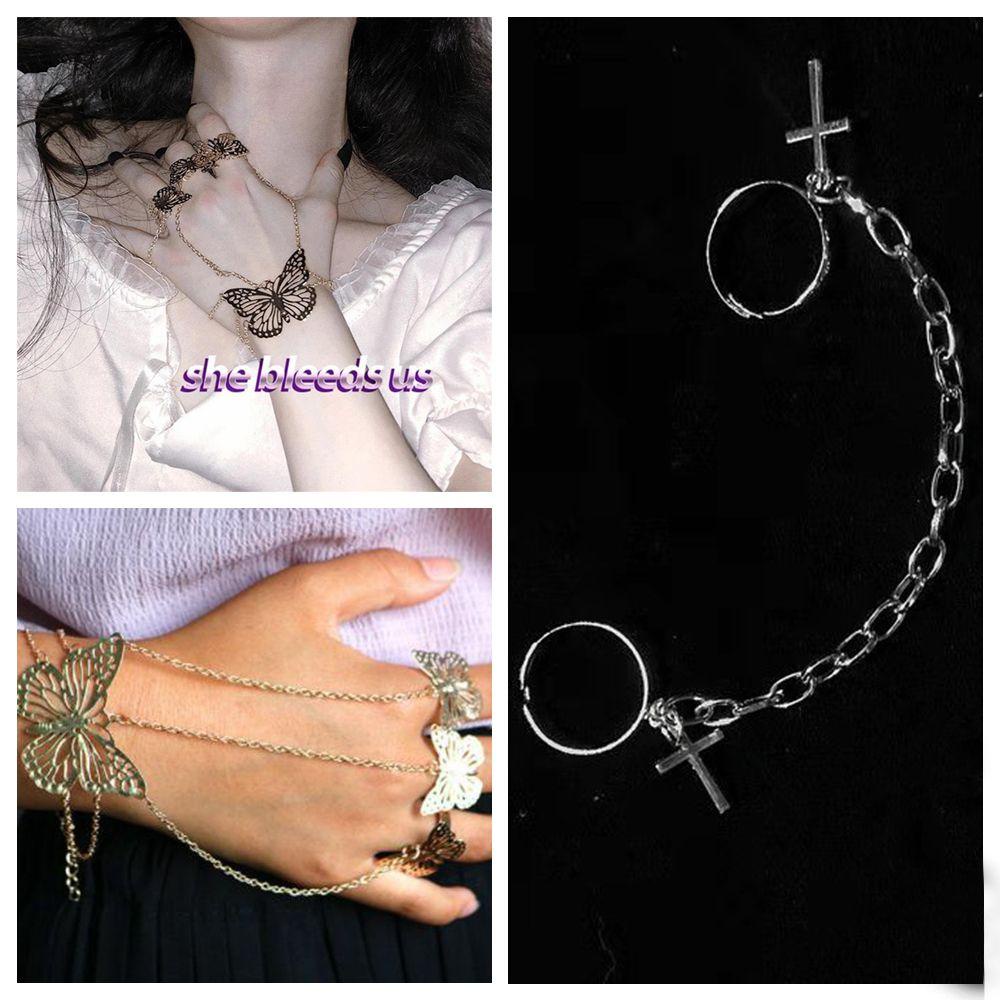 MOILYVN Nhẫn Hình Bướm Nhiều Lớp Phong Cách Harajuku Cho Nam Nữ