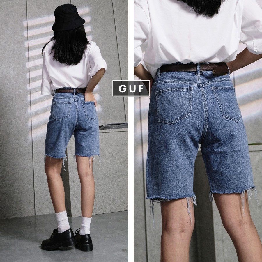 Quần Short Jean Nữ Rách Gấu Cap Cao Dáng Rộng GUF | BigBuy360 - bigbuy360.vn