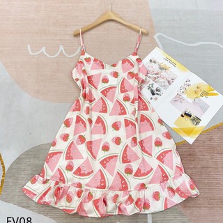 Đầm Ngủ 2 Dây Lụa Satin mềm mịn mát in hình siêu cute (nhiều mẫu)