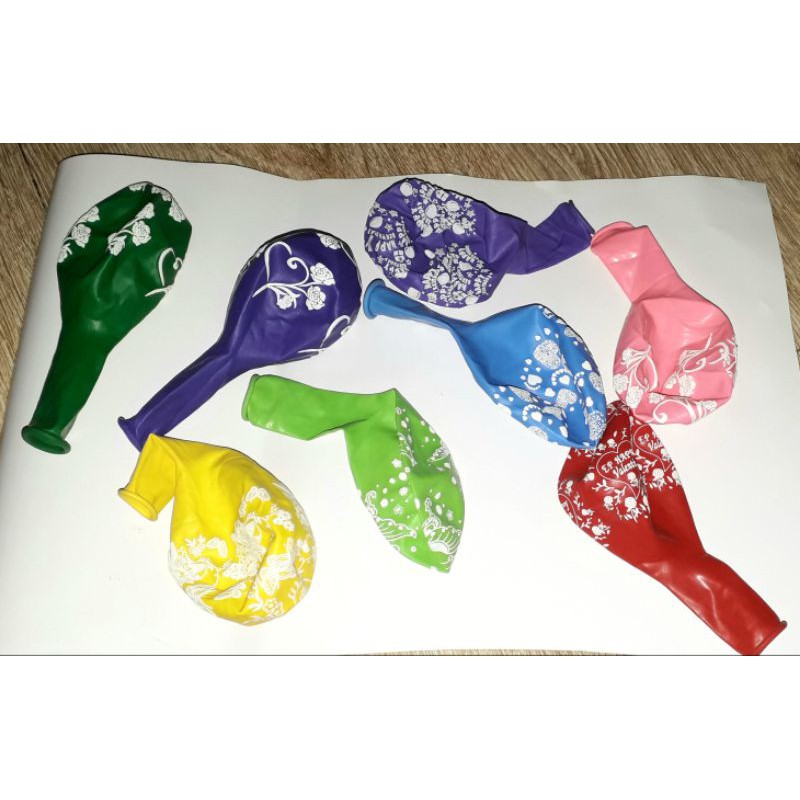 Sét 8 cái bong bóng in hoa và chữ nhiều màu khi bơm lên đường kính 35cm