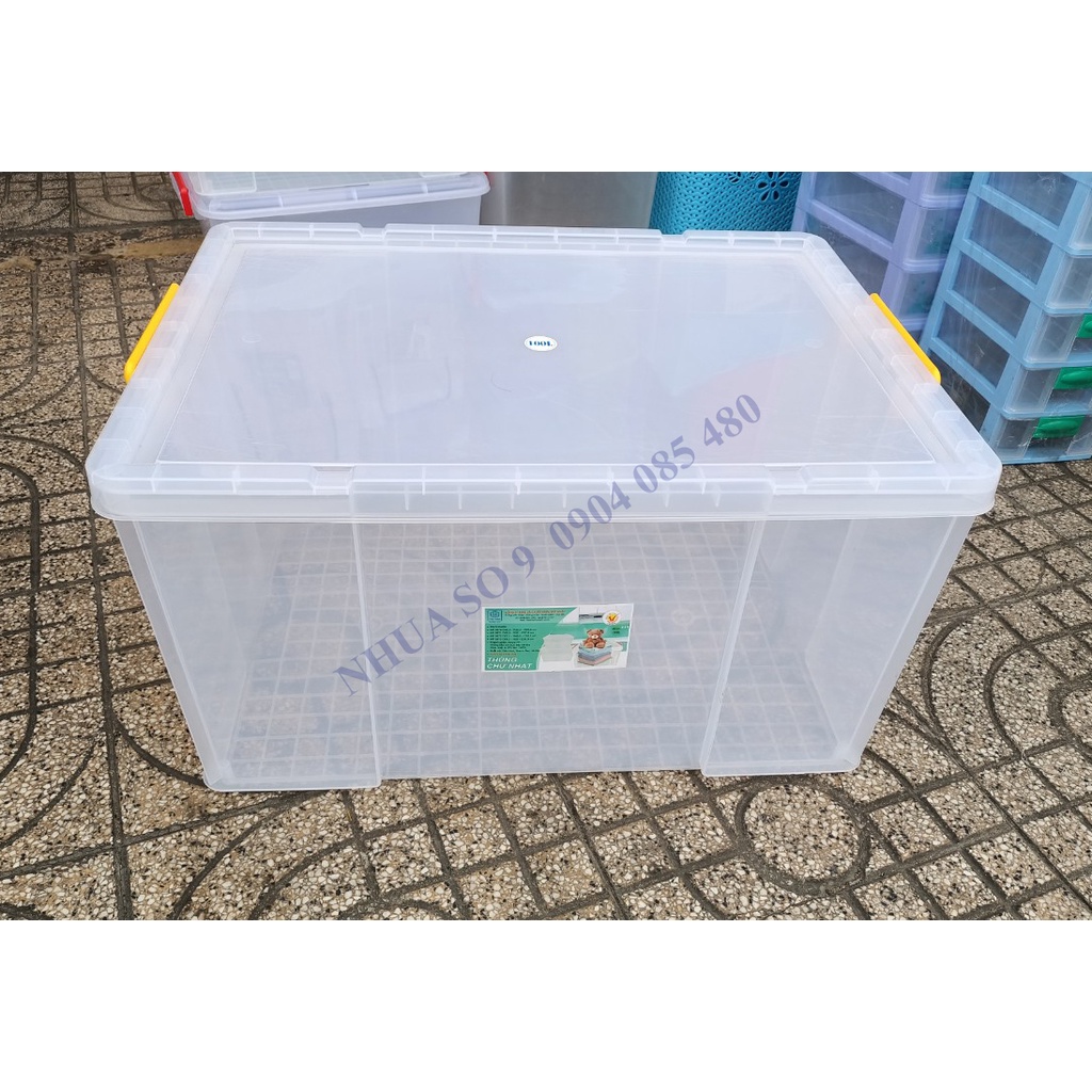 THÙNG NHỰA TRONG SUỐT KHÔNG BÁNH XE 100L - THÙNG CHỮ NHẬT ĐẠI 100L VIỆT NHẬT