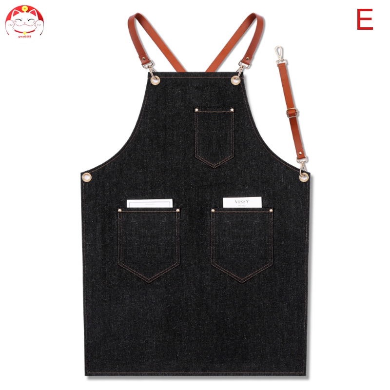 ✂GT⁂ Denim Apron Strap Bib Apron Barista Bartender BBQ Chef Uniform Workwear