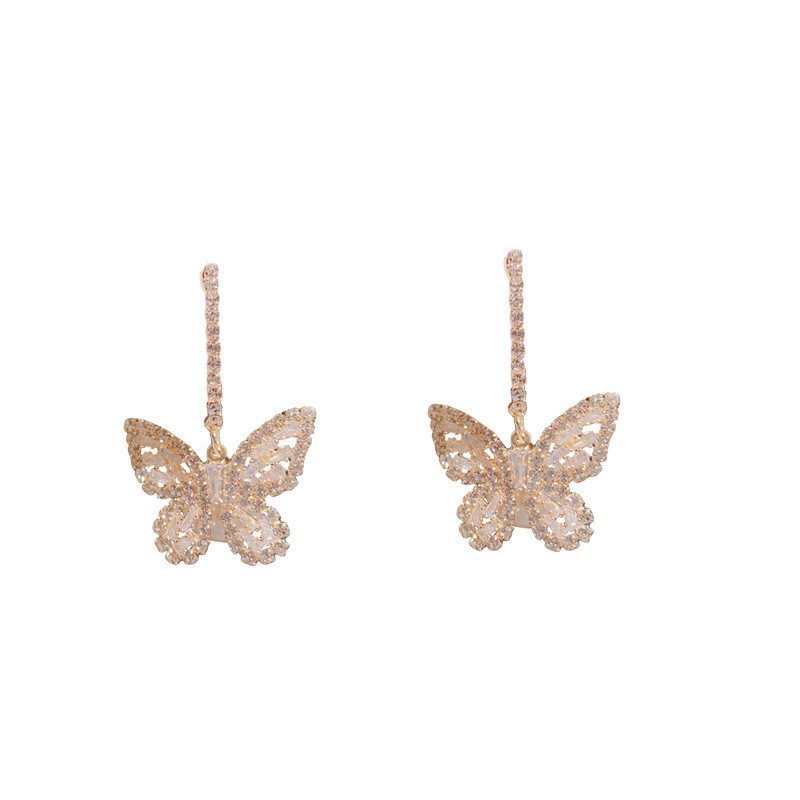 Bông tai hình bướm đính đá zircon màu sắc đơn giản phong cách Hàn Quốc