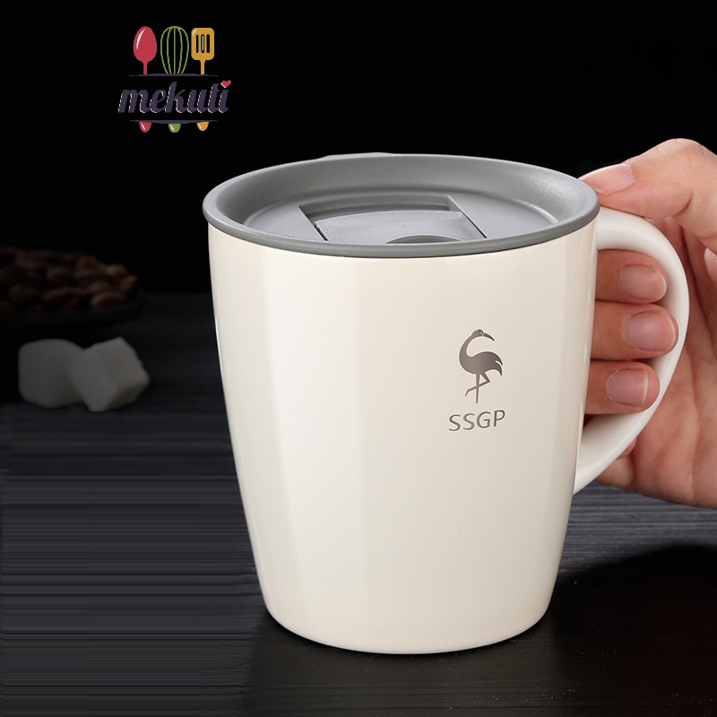 Cốc giữ nhiệt cafe inox 304 có tay cầm có nắp 330 ml coffee mug phong cách châu âu