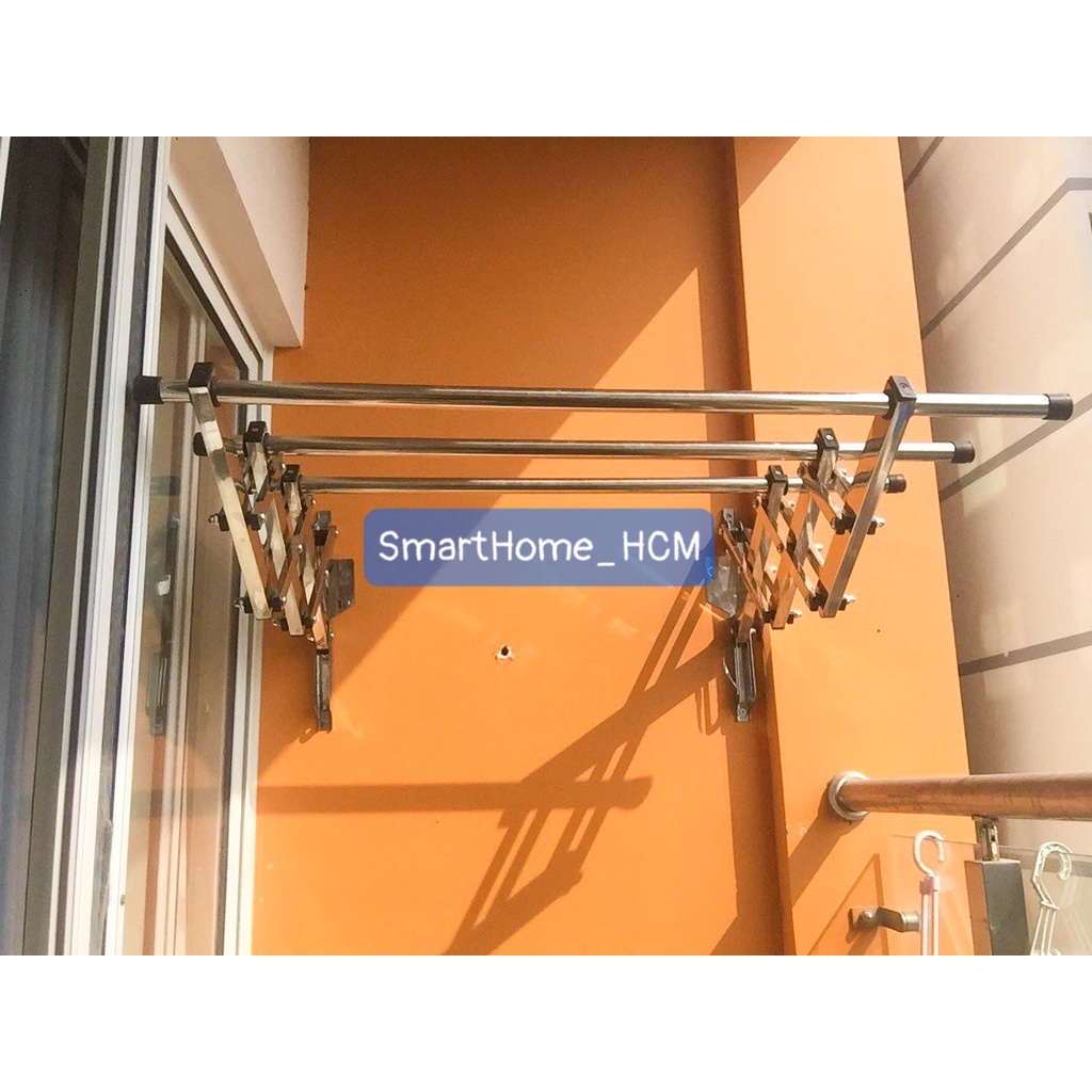 Giàn phơi xếp inox cao cấp gắn tường không thanh, giàn phơi xếp tường inox, giàn phơi đồ thông minh, giá phơi inox