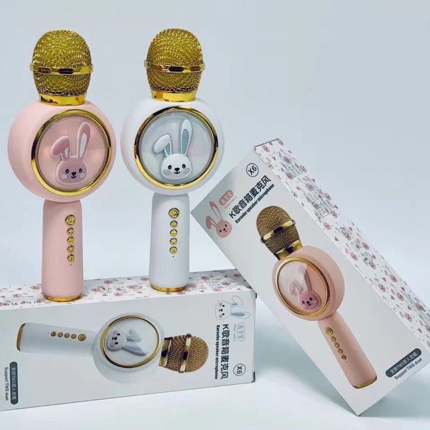 MICRO KARAOKE BLUETOOTH KHÔNG DÂY KÈM LOA X6 HÌNH THỎ ĐÁNG YÊU ÂM THANH HAY TRẦM ẤM HÁT HAY BẮT GIỌNG