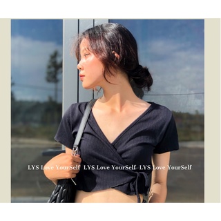 Aó croptop đắp chéo cột nơ