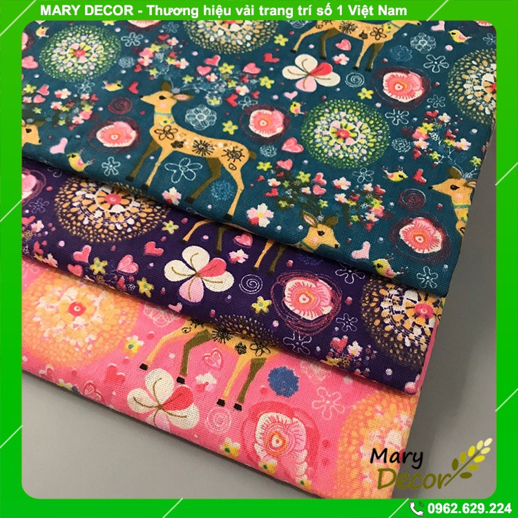 Vải bố linen đẹp trang trí nhà cửa phong thủy may mắn - họa tiết Hươu sao hồng V-A10