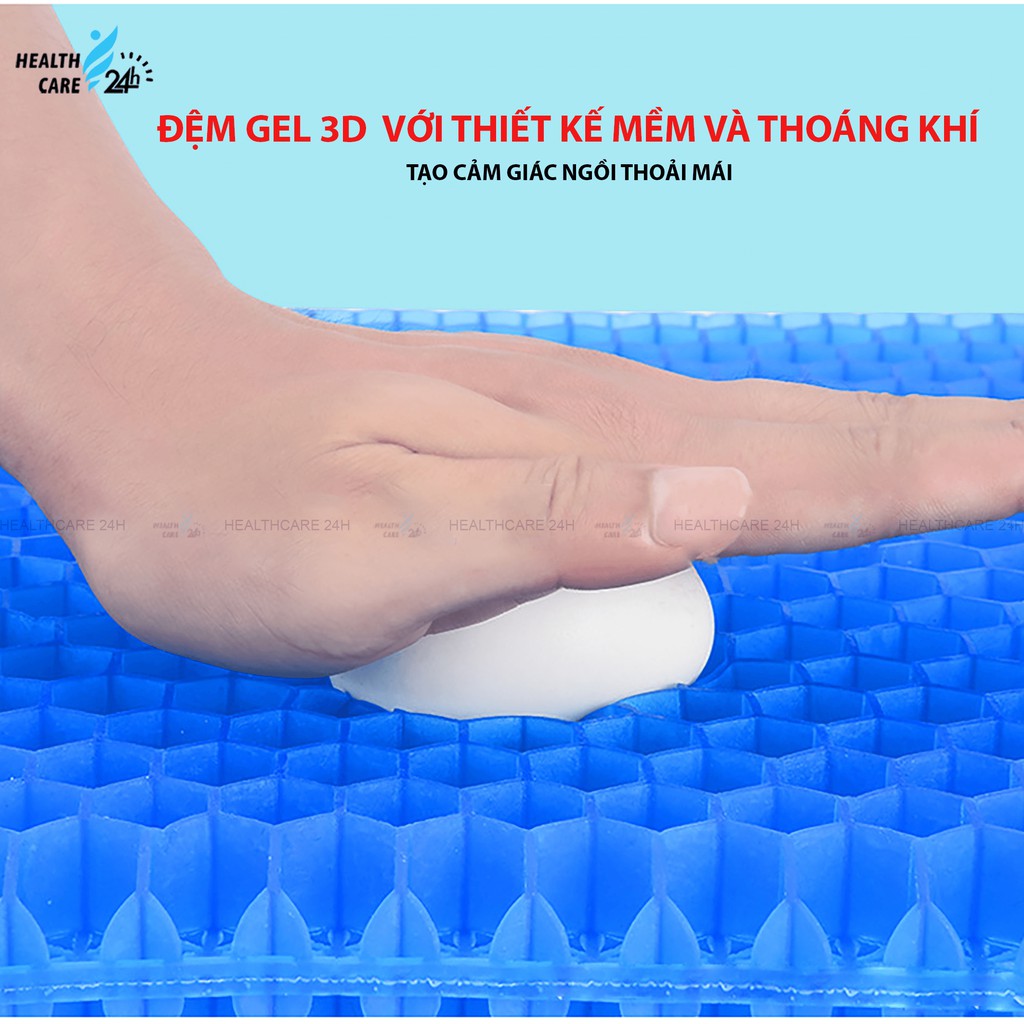 Đệm Gel 3D Cao Cấp Ngồi Lót Ghế [Thế Hệ Mới] - Thiết Kế Dạng Tổ Ong Thoáng Khí - Chất Gel Bền, An Toàn [Hạn Dùng 5 Năm]