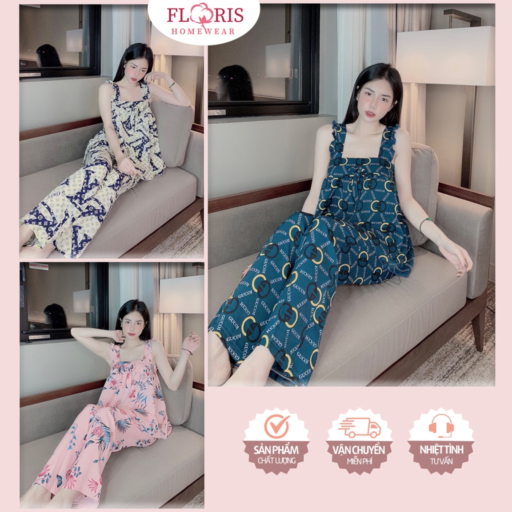 Đồ bộ nữ hai dây cánh tiên quần dài, đồ mặc nhà lụa mango mềm mịn thoáng mát, may cẩn thận