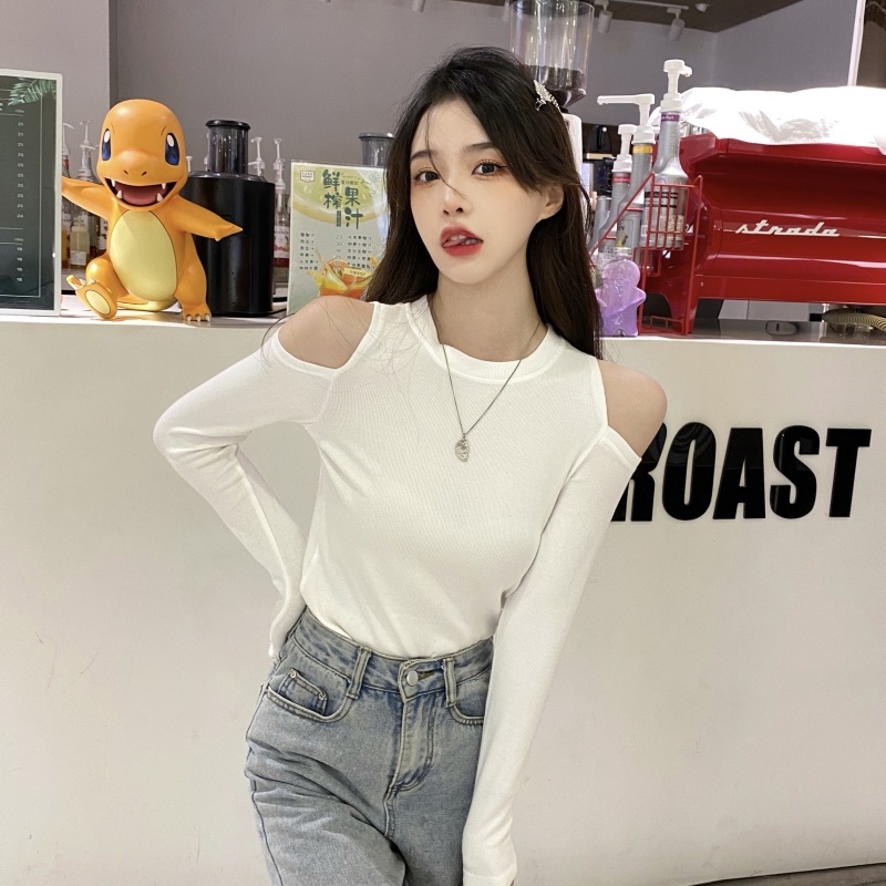 ZHELIHANGFEI Áo Thun Tay Dài Dáng Ôm Hở Vai Quyến Rũ Cho Nữ