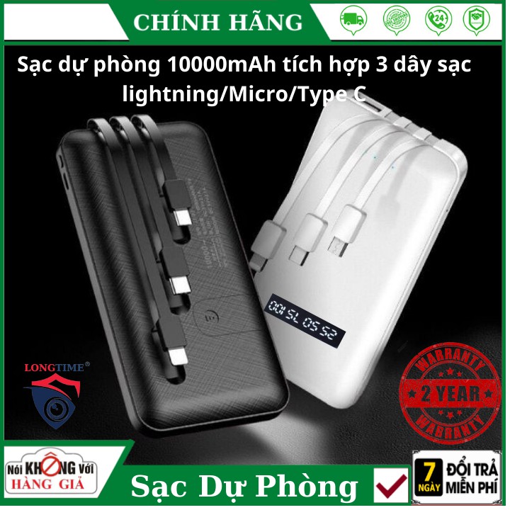 Sạc Dự Phòng Đa Năng 10000Mah Kèm 4 Cổng Micro USB, USB TypeC, Lightning, USB