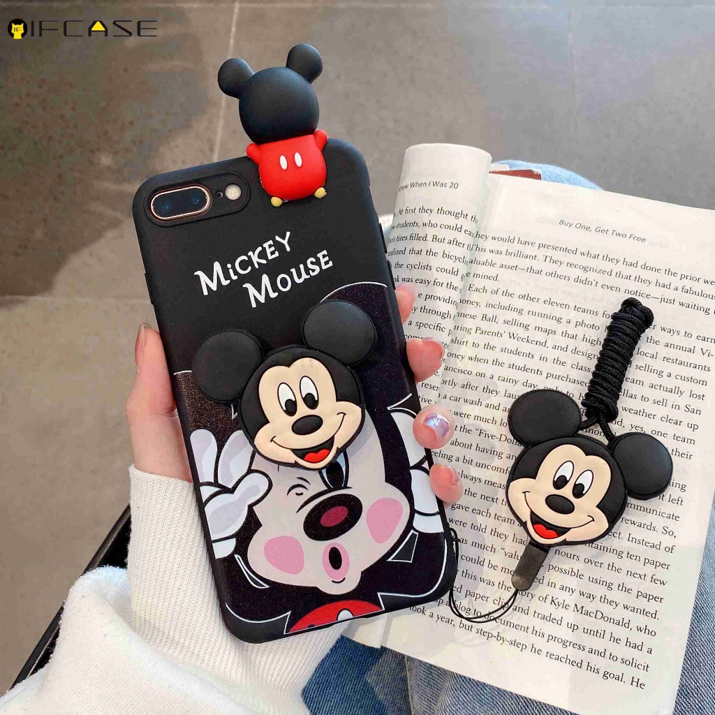 Ốp Điện Thoại TPU Mềm Có Chân Đứng Và Dây Treo Hoạt Hình Mickey Minnie Cho iPhone 11 Pro Max XS Max XR X 7 8 6 6s Plus