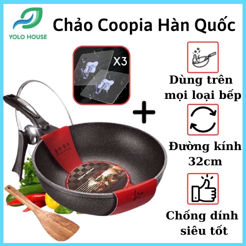 Chảo chống dính bếp từ có nắp kính, Chảo coopia Hàn Quốc size 32 cm siêu chống dính có nắp tiện dụng