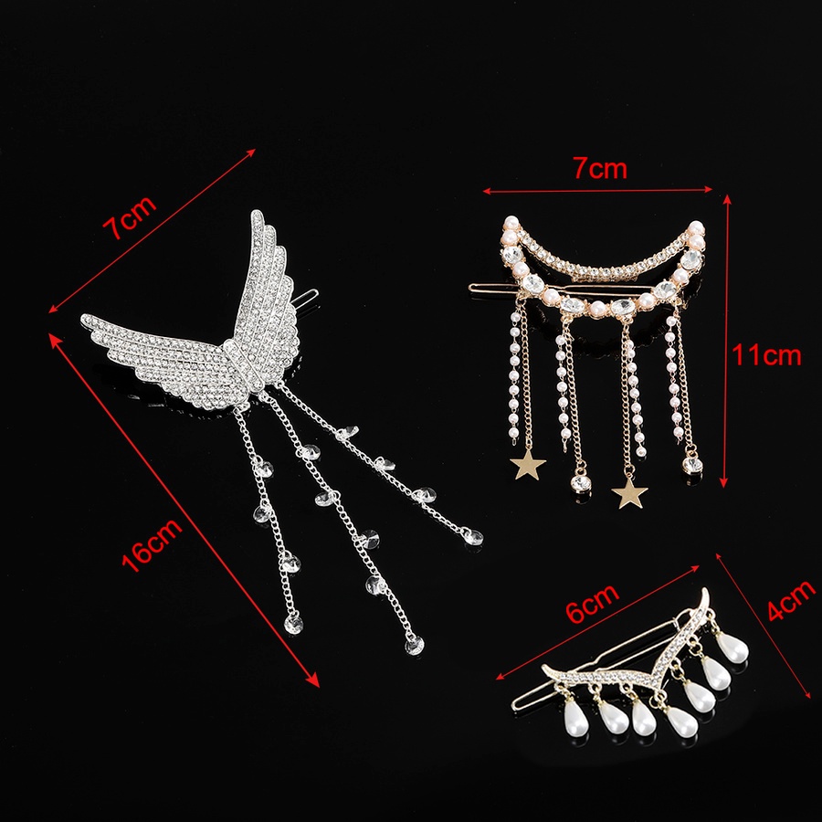 Kẹp tóc hình cánh thiên thần đính kim cương giả phối tua rua thời trang dành cho nữ