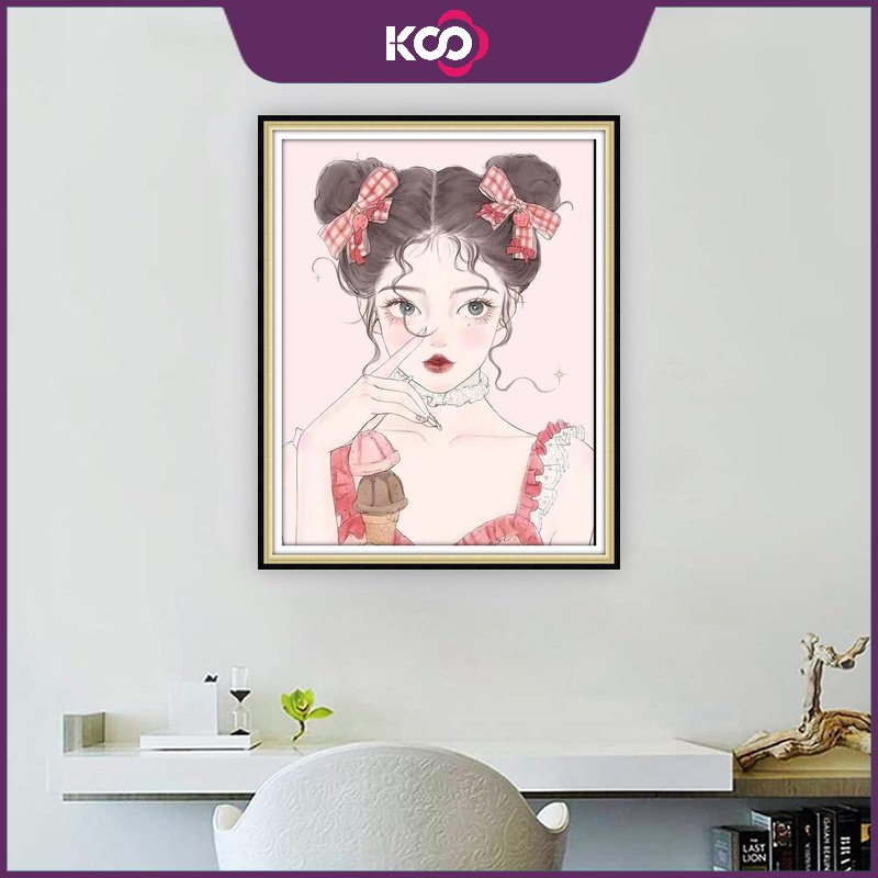 Bộ Tranh Đính Đá 5D Tự Làm 30x40cm / 40x50cm Hình Cô Gái Ngọt Ngào Trang Trí Nhà Cửa