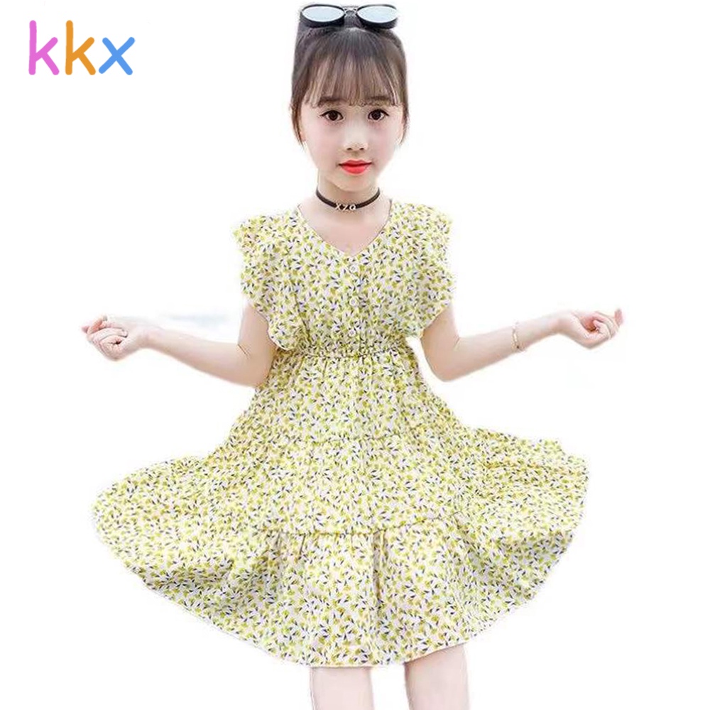 Kkx Đầm Công Chúa Vải Voan In Hoa Thời Trang Mùa Hè Cho Bé Gái 3-13 Tuổi
