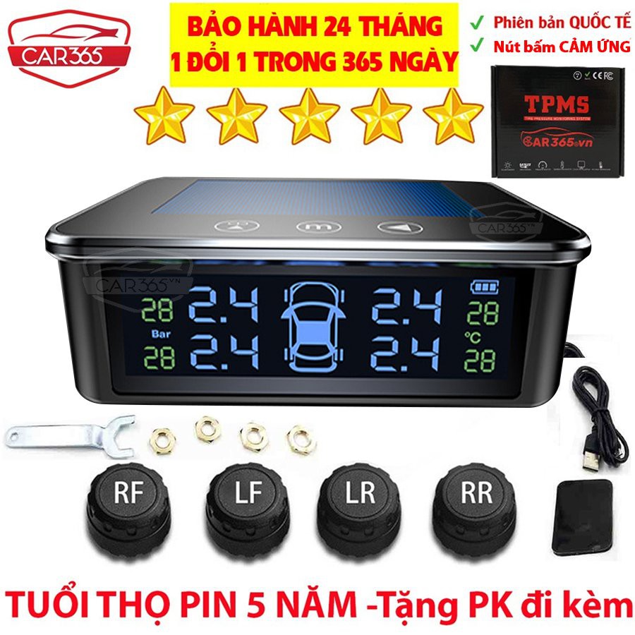 Cảm biến áp suất lốp ô tô van ngoài quốc tế mới cao cấp CAR365, màn hình LCD, pin năng lượng mặt trời - CAR36