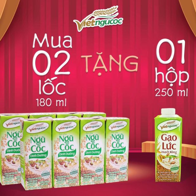 Thức uống ngũ cốc dinh dưỡng 180ml (Mua 1 thùng tặng kèm 5 hộp gạo lức huyết rồng 250ml)