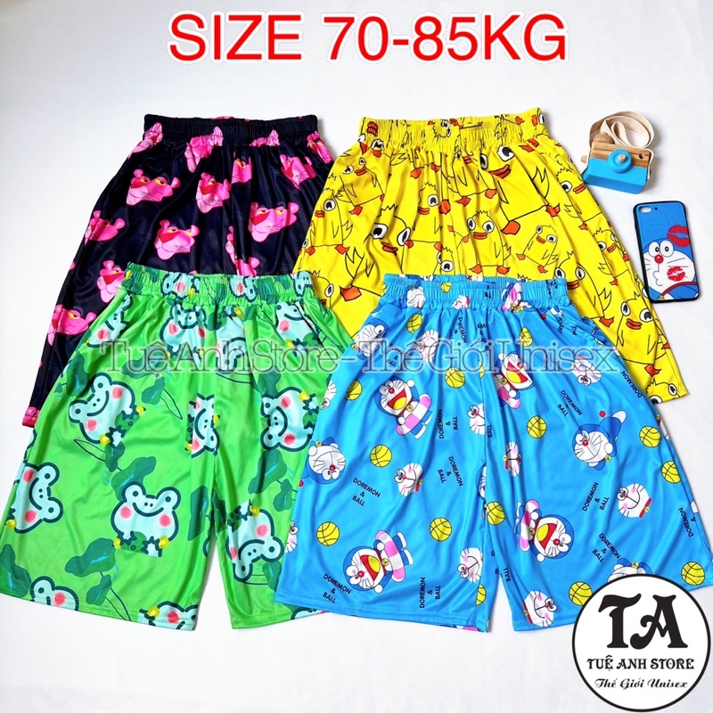 (Bigsize 70-85KG) Quần Short Thun Hoạt Hình Unisex - Quần Đùi Nam Nữ Mặc Nhà Freesize Đến 85KG TUEANHSTORE