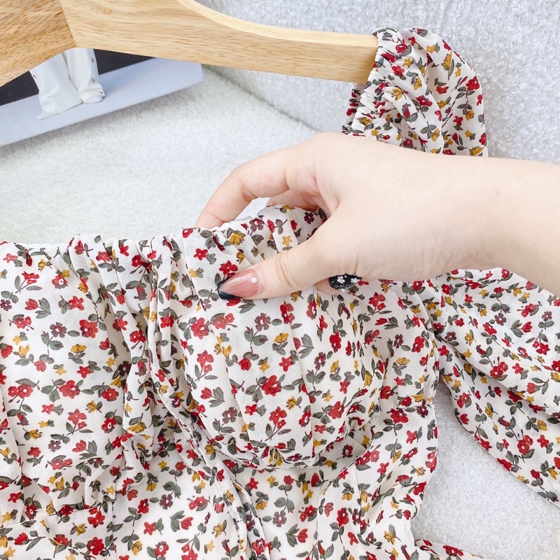 ĐẦM HOA CÚP NGỰC TAY DÀI BO XOÈ