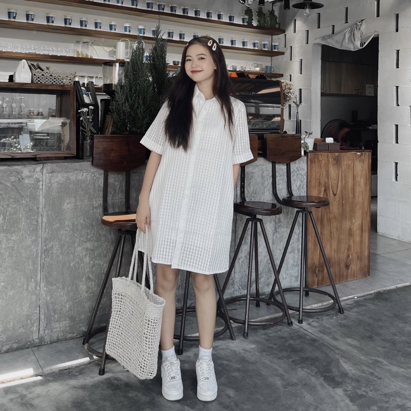 [Ảnh thật] Đầm sơ mi ô 2 lớp (video)
