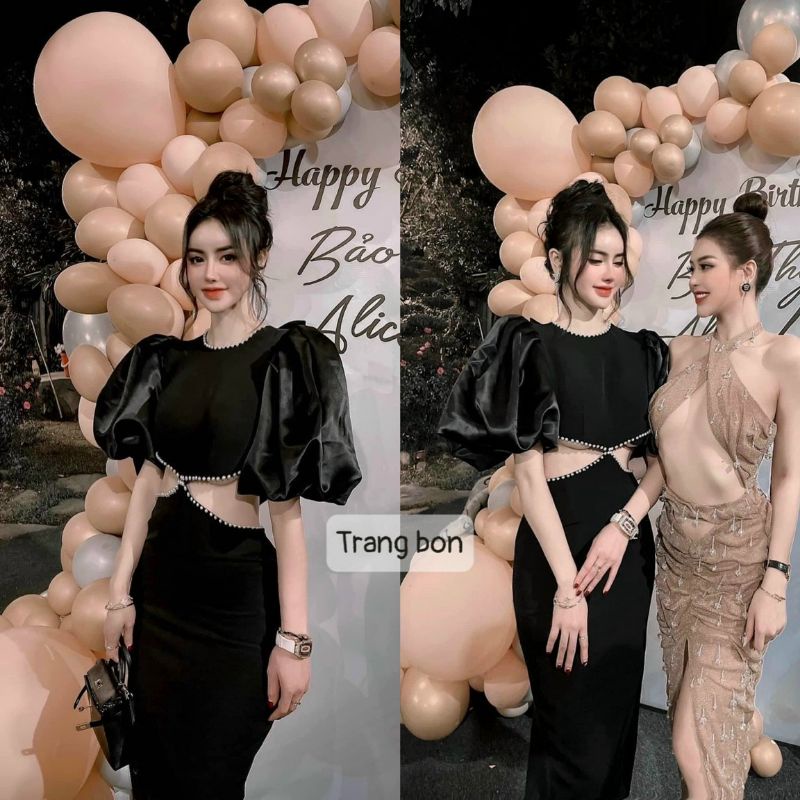 Đầm maxi tay phồng kết