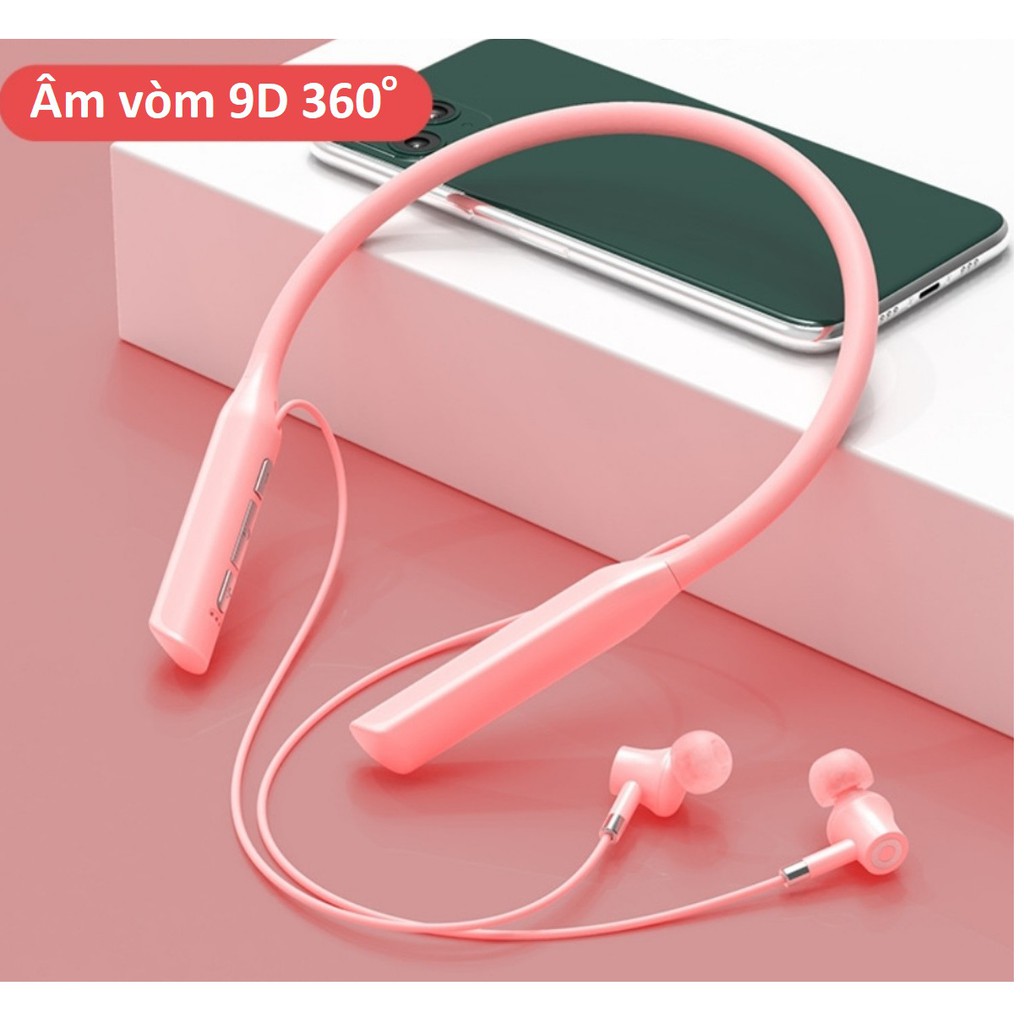 Tai nghe bluetooth đeo cổ thể thao 9D Hifi Stereo Pin 400mAh sử dụng liên tục từ 30 đến 50 giờ, Hỗ trợ khe cắm thẻ nhớ.