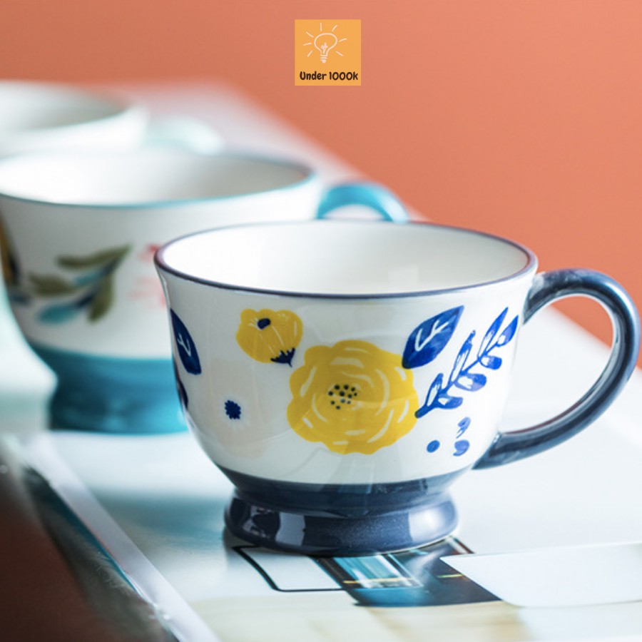 Cốc sứ - cốc sứ uống cà phê phong cách Hàn Quốc họa tiết hoa 4 mùa
