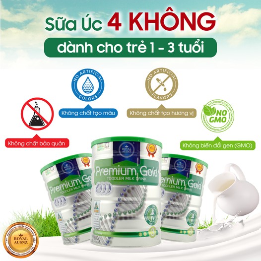 Sữa Bột Hoàng Gia Úc Premium Gold Số 3 Bổ Sung Vitamin, Khoáng Chất Cho Trẻ ROYAL AUSNZ 900g