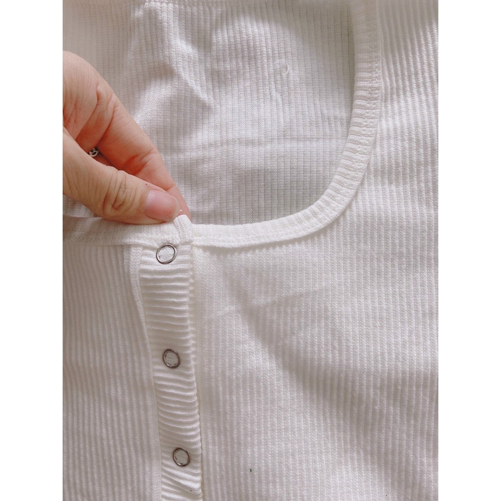Áo croptop cúc bấm tay ngắn cổ tròn A5214