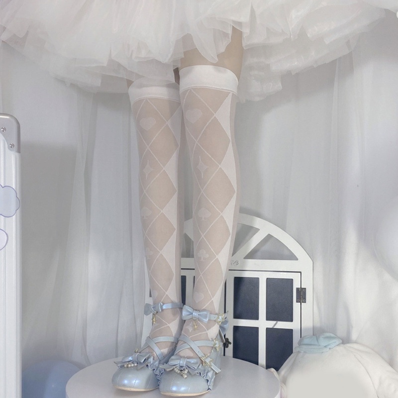 Tất Dài Qua Gối In Họa Tiết Hoạt Hình Phong Cách Lolita Gothic Cho Nữ