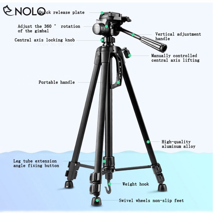 Tripod Máy Ảnh Điện Thoại Weifeng WT3520 Thân Hợp Kim Nhôm Magie Chịu Tải Đến 3Kg Tặng Kèm Túi Và Đầu Kẹp ĐT