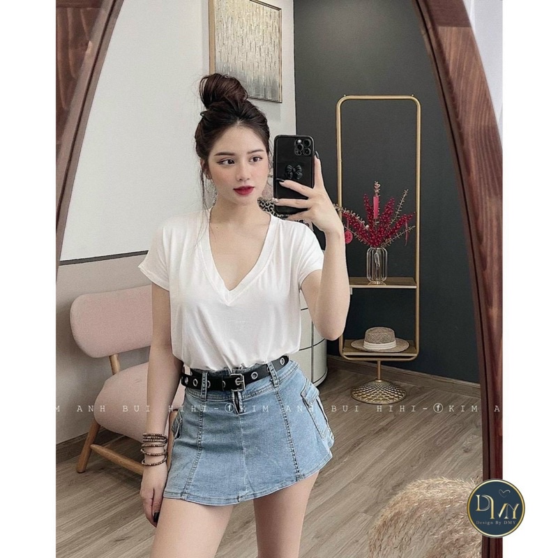 Áo phông cổ tim tay ngắn nữ Sammivnxk💋Áo thun cổ tim nữ tay hến💋[freeship] | BigBuy360 - bigbuy360.vn