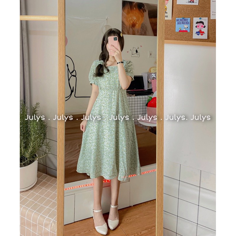 [Mã FAGREEN1505 giảm tới 30K đơn 99K] Váy midi hoa nhí cổ vuông ren (ảnh thật shop chụp kèm video) | BigBuy360 - bigbuy360.vn