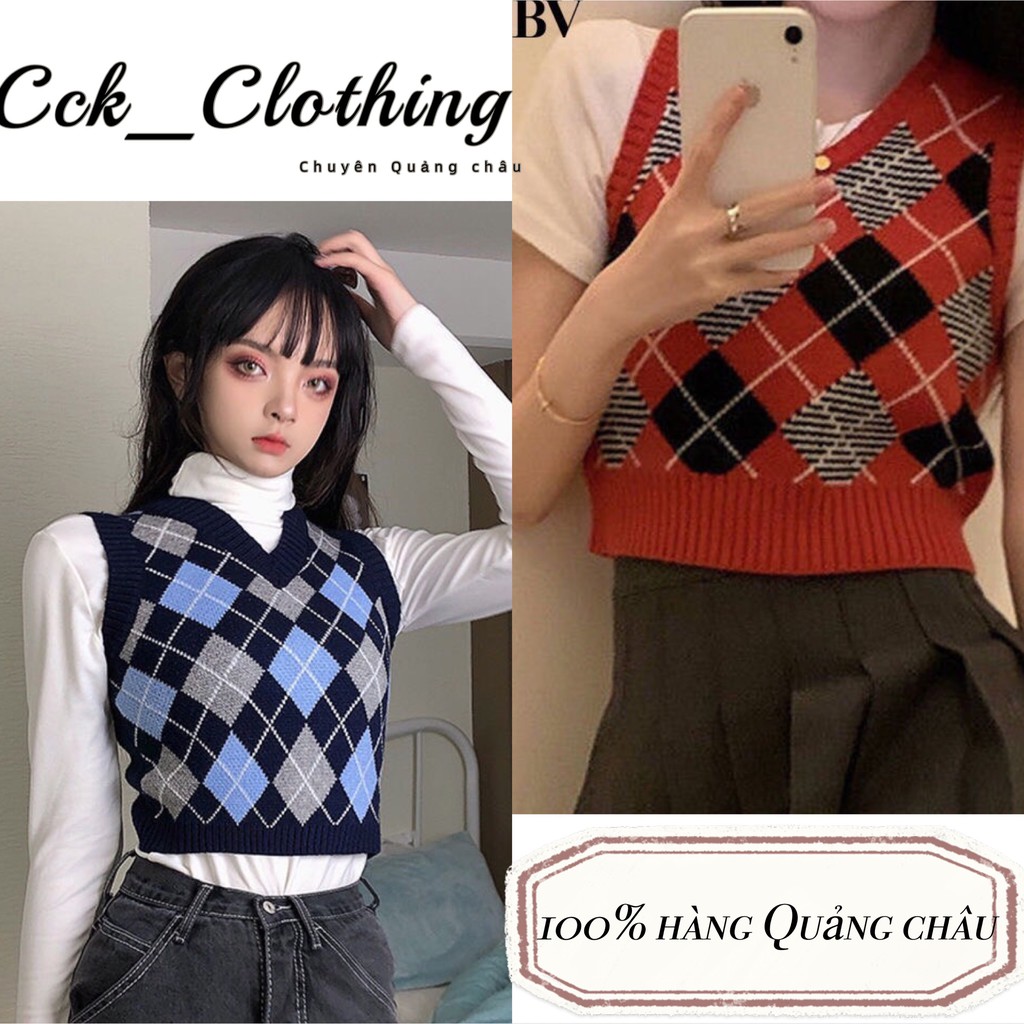 ☑️Áo gile len nữ họa tiết kẻ trám phong cách Hàn Quốc trẻ trung năng động hot trend thời trang thu đông nữ_M11☑️