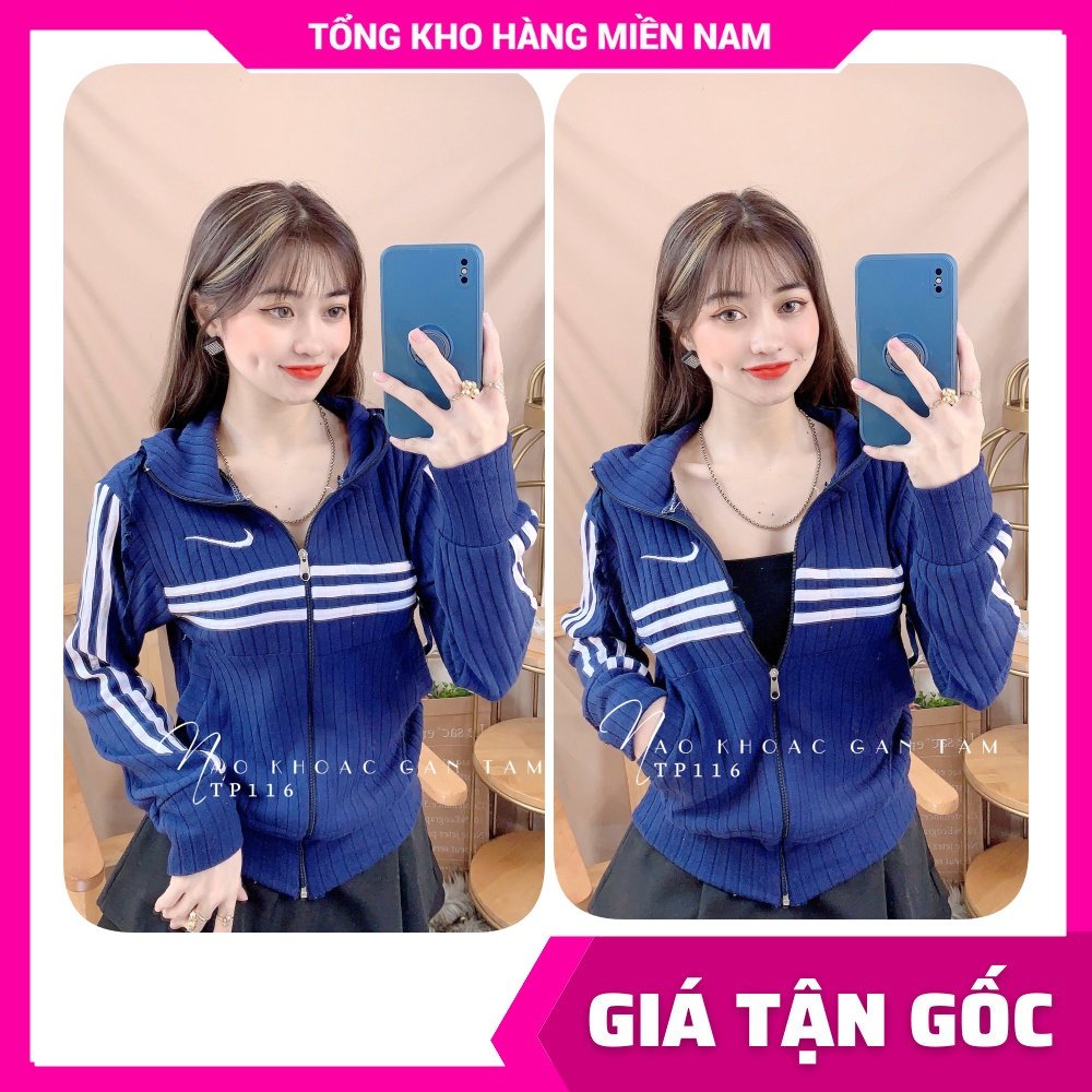 Áo khoác chống nắng nữ có nón chất thun gân mềm mát co giãn thêu chữ thương hiệu dễ thương TP116