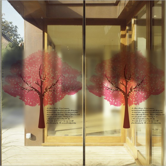 Decal trang trí kính cao cấp Cây Anh Đào hồng ( 60cm x 58cm )