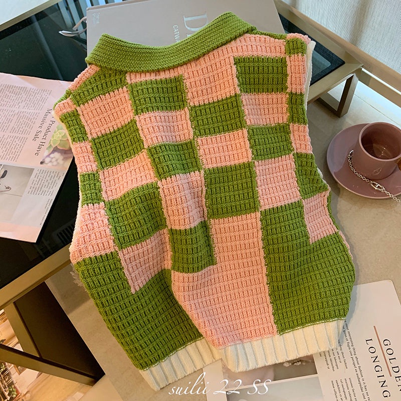 Áo sweater Sát Nách Dáng Rộng Cổ polo Họa Tiết Kẻ Ô Nhiều Lớp Màu Sắc Tương Phản Thời Trang Xuân Hè Cổ Điển Dành Cho Bạn Nữ