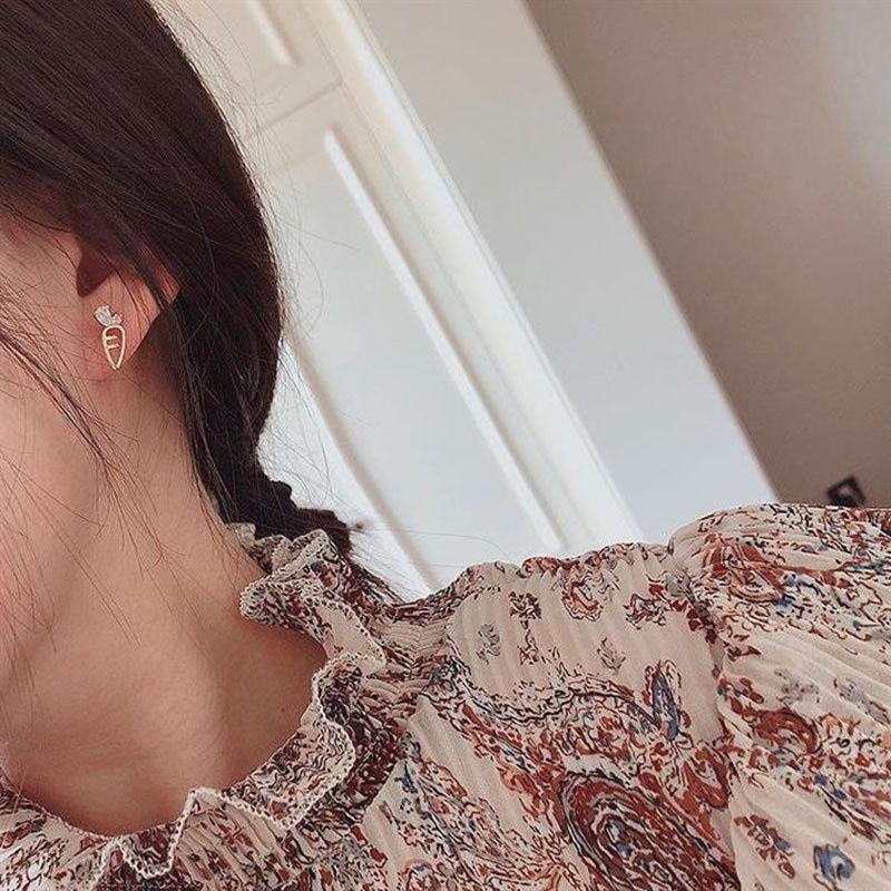 Bông Tai Bạc Hình Thỏ Và Cà Rốt Đơn Giản Dễ Thương Quyến Rũ Thời Trang Hàn Quốc