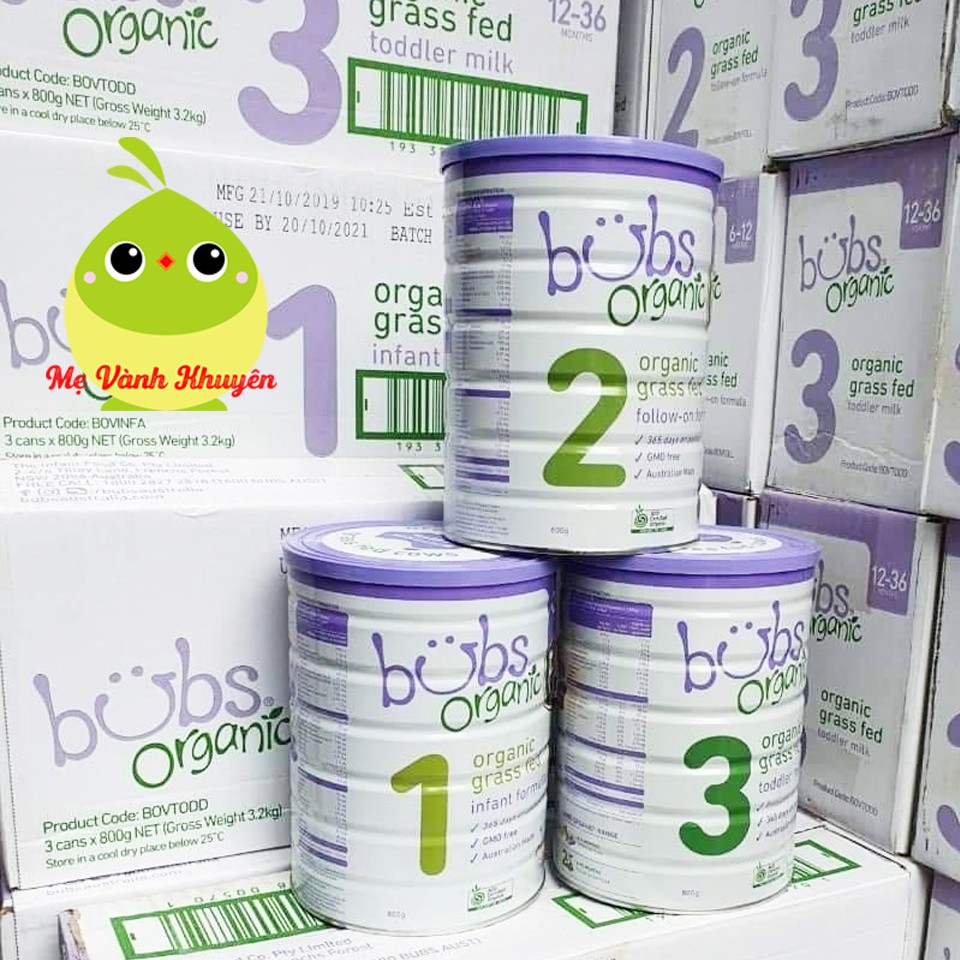 Sữa bò hữu cơ Bubs Organic số 1, 2, 3, Úc hộp 800g