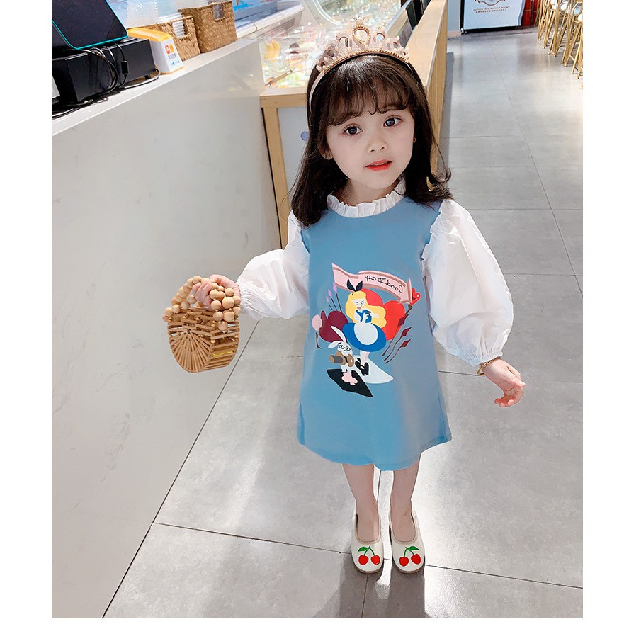 Váy tay bồng họa tiết hoạt hình dễ thương cho bé gái - Hàng Quảng Châu Cao Cấp
