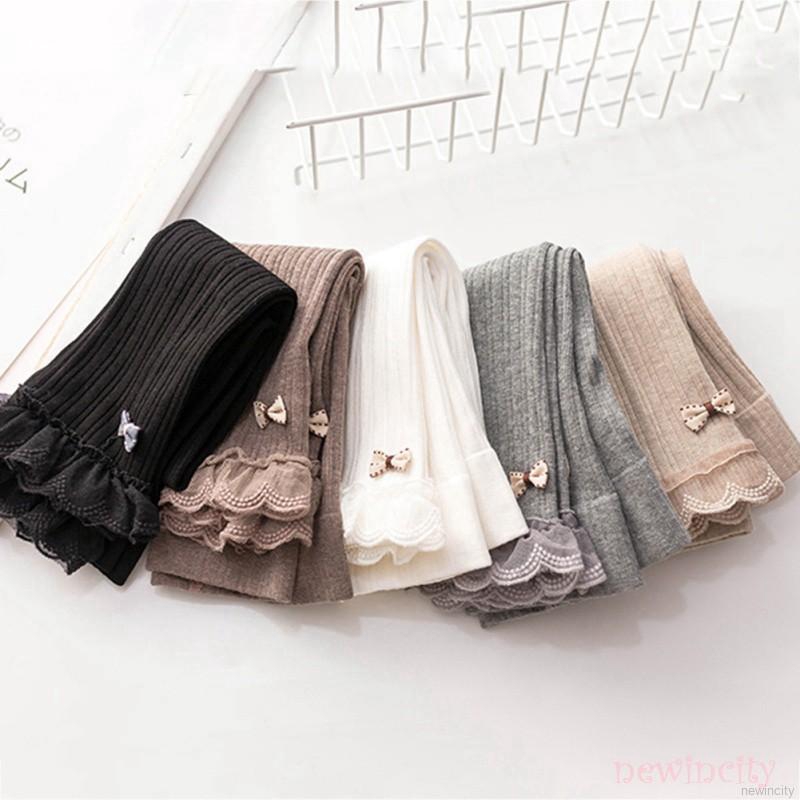 Quần legging phối ren đính nơ đáng yêu cho bé gái