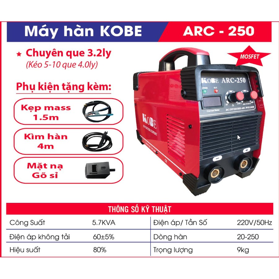 [Chuyên hàn que 3.2ly] Máy hàn điện tử 250A chuyên que hàn 3.2ly KOBE ARC 250 - Electric24h Store