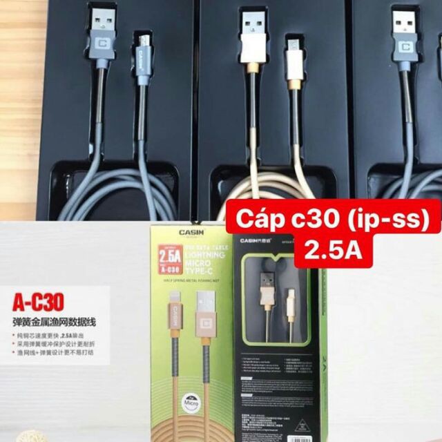 Cáp Sạc Casim C30- Cáp sạc chính hãng C30 - Cáp chính hãng casim -Dây cáp sạc Iphone/ Android/ type C C30 Casim