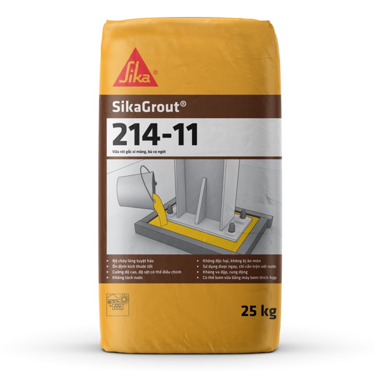 Sika Grout 214.11 bao 1kg - Vữa tự chảy không co ngót đổ bù bản đế, cổ ống, hộp kỹ thuật, trám vá bê tông