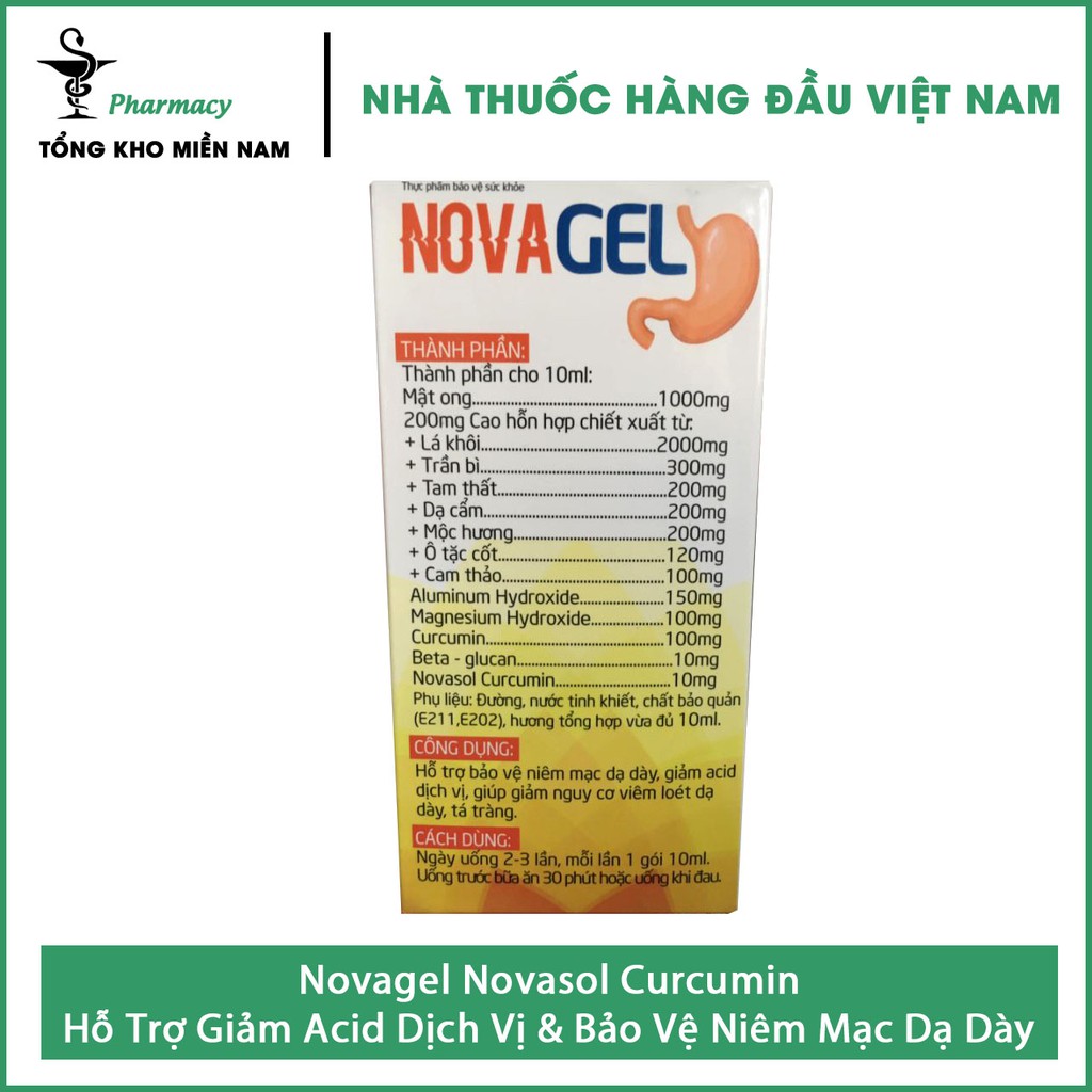 Novagel Novasol Curcumin - Hỗ Trợ Giảm Acid Dịch Vị & Bảo Vệ Niêm Mạc Dạ Dày – Hộp 20 gói x 10ml – Tổng Kho MiềnNam