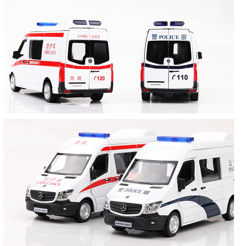 Ô tô cảnh sát RMZ 1:36 xe đồ chơi trẻ em bằng kim loại chạy cót